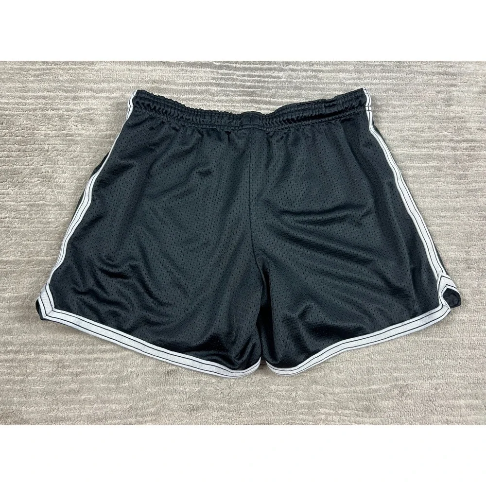 Nike Athletic Shorts Boy XL Black Mesh White Stripe Swoosh Gym Sporty Drawstring